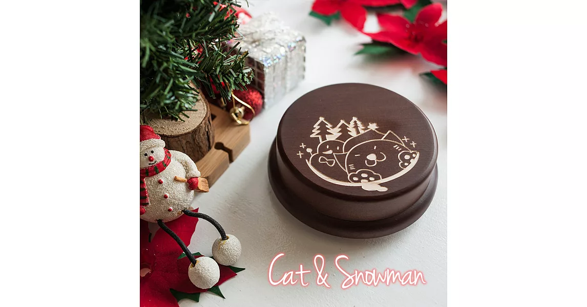 【Sylvia 典藏精品】客製化音樂盒 // 聖誕節款式 暖暖貓和小雪人