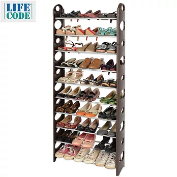 【LIFECODE】可調式十層鞋架/可放30雙鞋-咖啡色