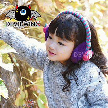 韓國DevilWing小惡魔男女童條紋造型可調耳套 耳罩 防寒耳罩 兒童保暖耳套紫色