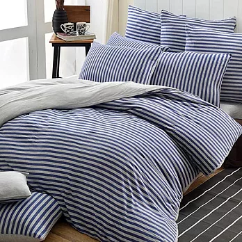 義大利La Belle《斯卡線曲》單人三件式色坊針織被套床包組-都會藍