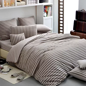 義大利La Belle《斯卡線曲》單人三件式色坊針織被套床包組- 咖啡