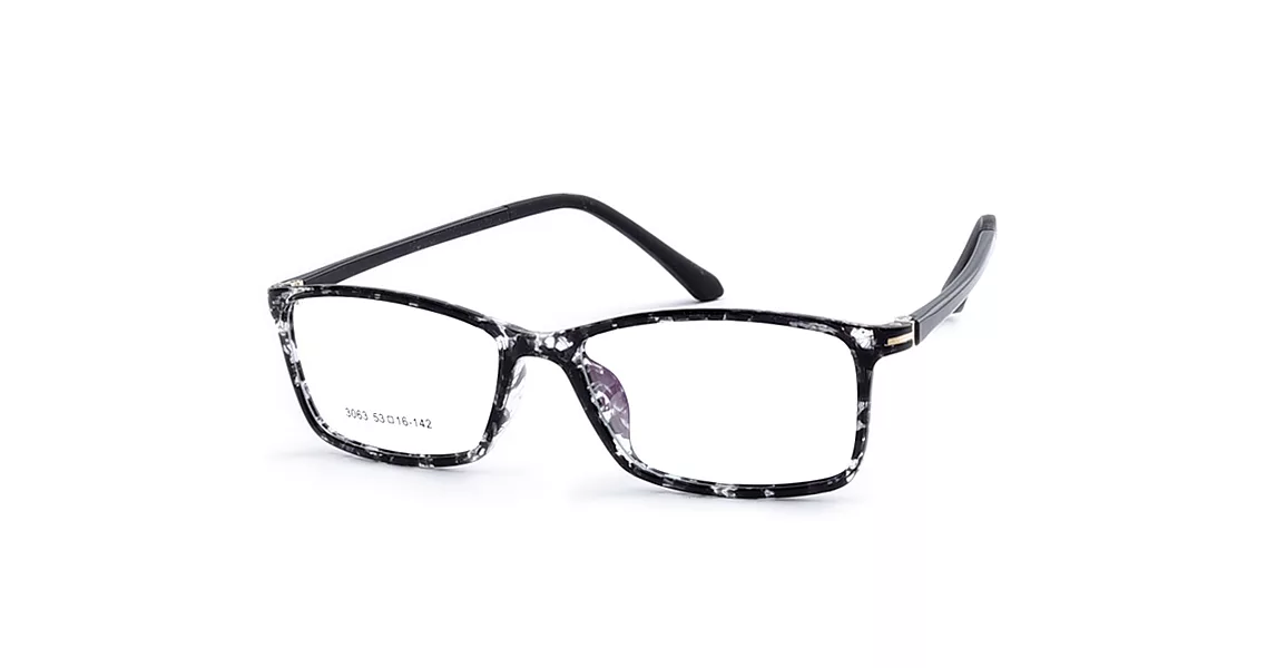 【大學眼鏡】Glck! 經典豹紋 扁方框平光眼鏡 3063-5黑腳黑大理石灰