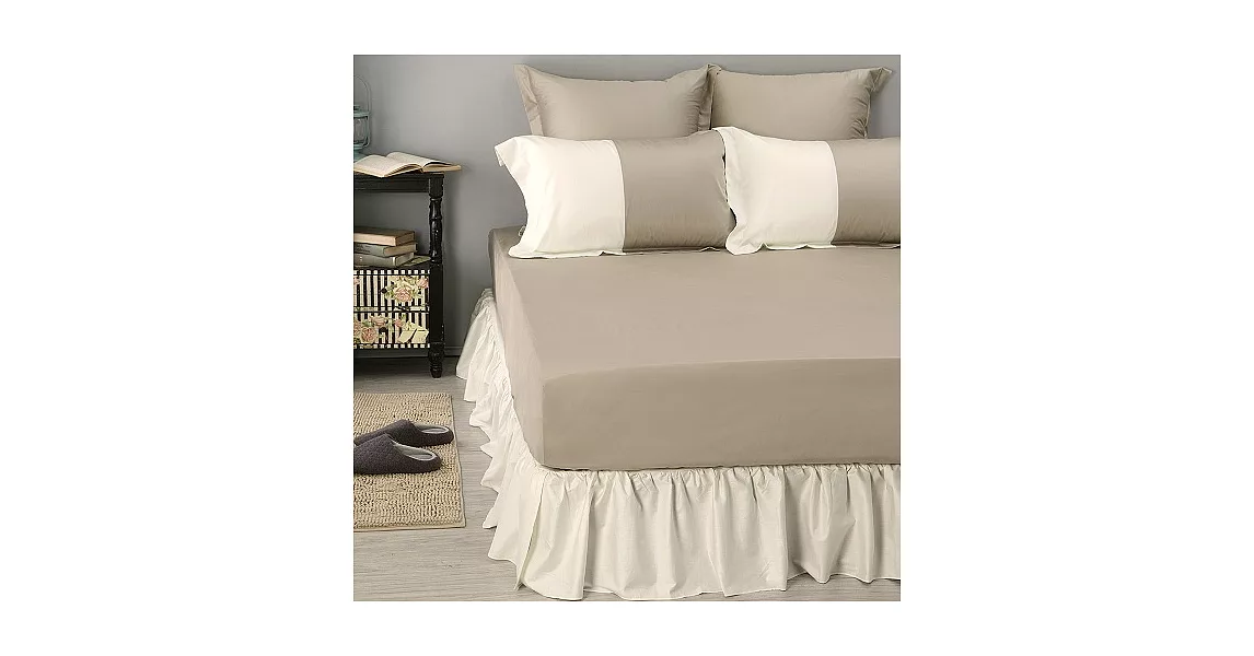 LITA麗塔 60支精梳棉【波隆那-米色】雙人床包枕套三件組