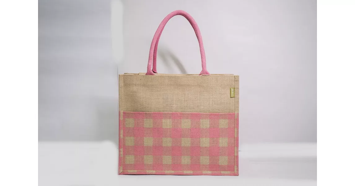 獨領風騷格紋潮麻包 粉紅天然麻