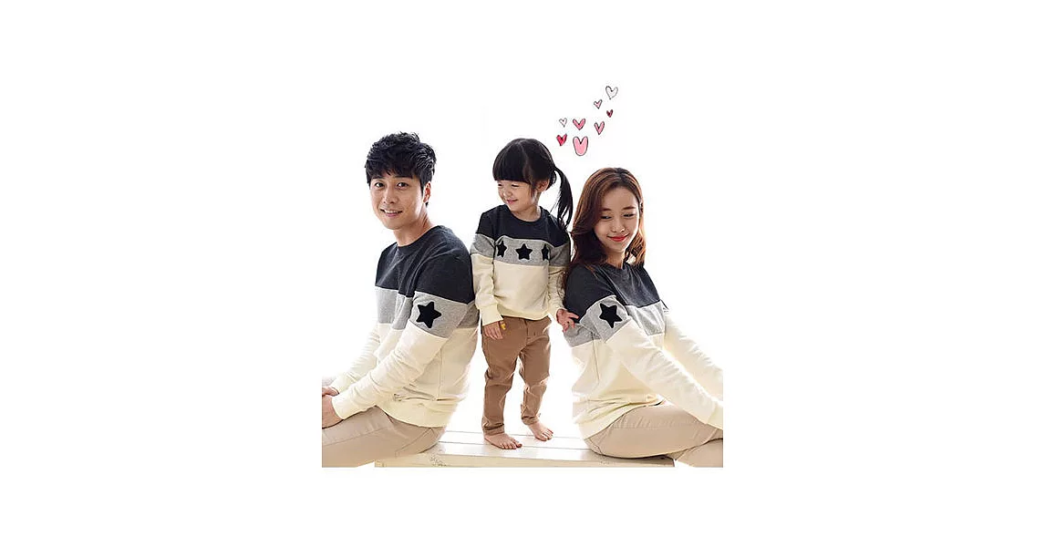 韓版星星繡花拼接親子裝(媽咪)S米白