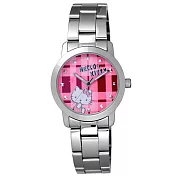 Hello Kitty 童趣格子造型腕錶-粉紅X銀