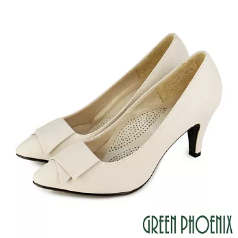 【GREEN PHOENIX】女 高跟鞋 全真皮 尖頭 OL通勤 上班 面試 台灣製 JP21.5 米色