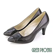 【GREEN PHOENIX】女 高跟鞋 全真皮 尖頭 OL通勤 上班 面試 台灣製 JP21.5 黑色