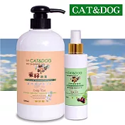 CAT&DOG茶籽酵素寵物精油沐浴乳500ml(洋甘菊)+乾洗手噴霧150ml(青檸)