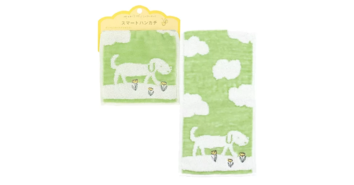 日本製Jogan,繪本風純棉手帕,綠小狗
