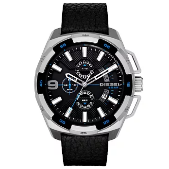 DIESEL 數度空間三眼計時時尚男錶-藍黑x黑錶帶