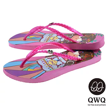 QWQ夾拖的創意(女) - 藝術塗鴨 樹芽女孩 夾腳拖鞋 - 粉帶35粉