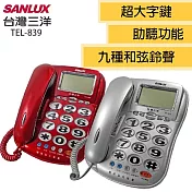台灣三洋SANLUX大字鍵單鍵記憶有線電話機 TEL-839 銀色