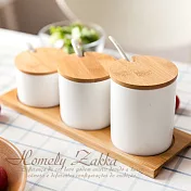 【Homely Zakka】美味食光淨白瓷竹蓋調味料三罐組 (階梯三尺寸款)