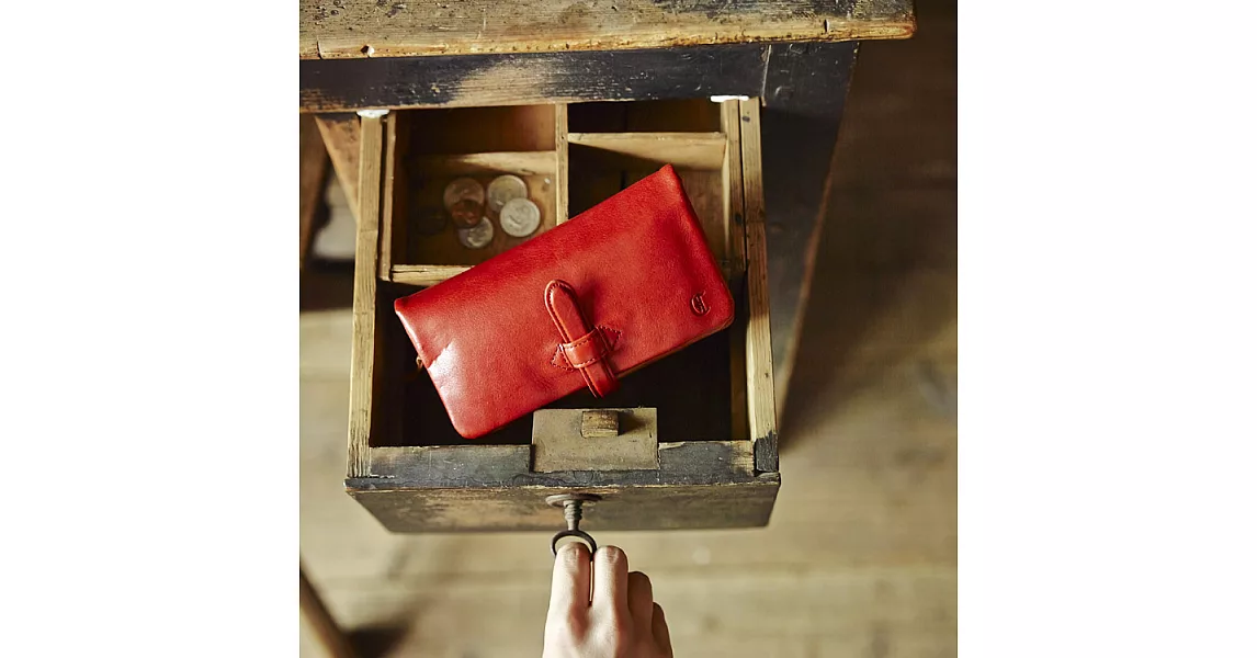 CLEDRAN|日本真皮手工皮帶扣長夾 紅色