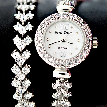 Royal Crown RC-5266BB 精緻水晶鑲鑽貝殼面加長手鍊錶- 圓
