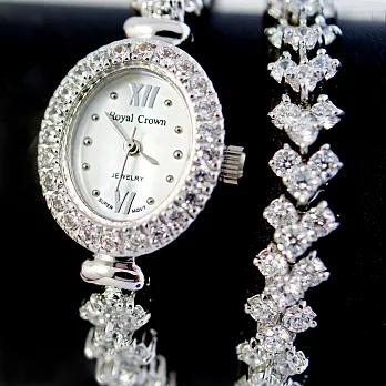 Royal Crown RC-1516BB 精緻水晶鑲鑽貝殼面加長手鍊錶- 橢圓