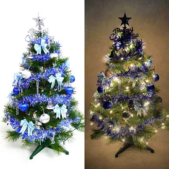 台灣製3尺(90cm)特級綠松針葉聖誕樹 (藍銀色系配件)+100燈鎢絲樹燈一串YS-GPT03104