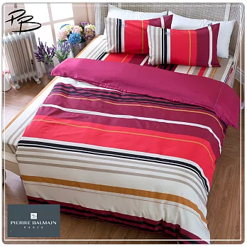 【PB皮爾帕門】環保咖啡紗雙人加大床包枕套三件組-紅條風格