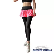 【SUPERFEATURING 】WPD-10靓色彈性透氣假兩件緊身褲S(黑粉)