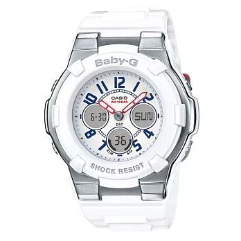 【CASIO】卡西歐 BABY-G系列 仲夏海軍風雙顯電子錶 (白/灰/藍 BGA-110TR-7B )