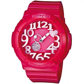 【CASIO】卡西歐 BABY-G系列 活潑霓虹愛心造型電子錶 (桃紅 BGA-130-4B)