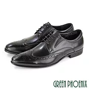 【GREEN PHOENIX】男 紳士皮鞋 商務皮鞋 牛津鞋 雕花 綁帶 全真皮 EU39 黑色