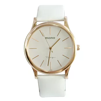 mono 5003B-316 簡單氣質款玫金框簡約錶面質感皮帶手錶- 玫金白