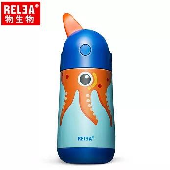 【香港RELEA物生物】320ml飛鳥兒童吸管304不鏽鋼保溫杯(淘氣藍)