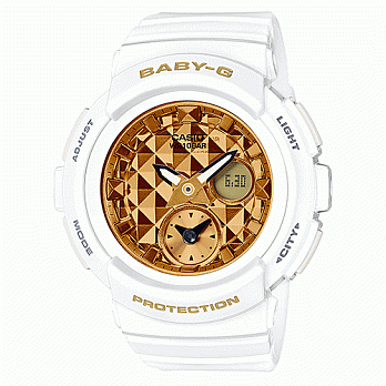 【CASIO】Baby-G 鉚釘面雙顯電子錶 (白 BGA-195M-7A)