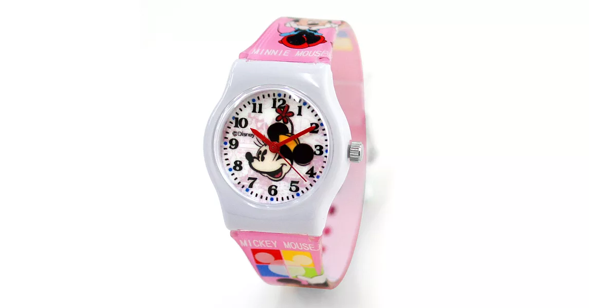 Disney 迪士尼 米奇米妮歡樂童趣面板設計卡通兒童錶- 甜美粉