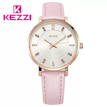 KEZZI珂紫 K-1595 氣質鑲鑽玫瑰金刻度美氛女錶- 粉色