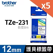 brother 原廠 護貝標籤帶 TZ TZe-231 (白底黑字 12mm)【5入】