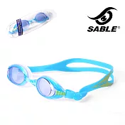 【黑貂SABLE】耀眼螢光 青少年休閒平光運動泳鏡 螢藍