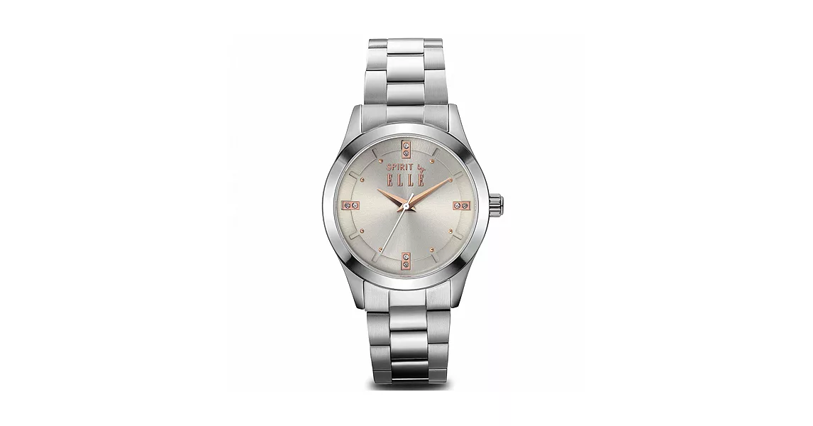 ELLE 晶鑽不鏽鋼時尚尖端腕錶-淡金/30mm