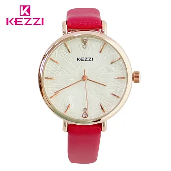 KEZZI珂紫 K-1672 優雅綻放花紋玫金水鑽手錶 - 桃色