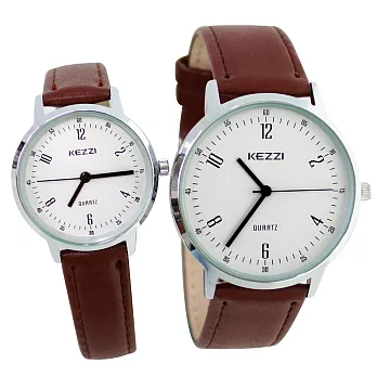 KEZZI珂紫 K-1472 簡約數字氣質時尚皮質錶- 棕 小型