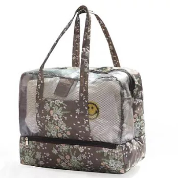 韓式乾濕分離沙灘游泳背包 咖啡色雛菊