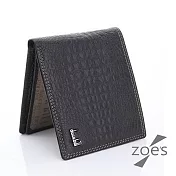 【Zoe s】頂級小牛皮 鱷魚紋 隱式卡片夾 真皮短夾(紳士黑)