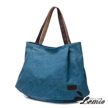 【Lemio】韓版森林系簡約帆布側背包(深海藍)