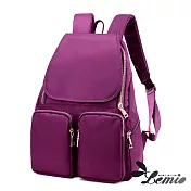 【Lemio】韓版牛津布純色設計雙口袋後背包(魅力紫)