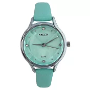 KEZZI珂紫 K-1567 優雅菱格壓紋細錶帶鑲鑽錶 - 淺綠色