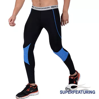 【SUPERFEATURING】專業跑步 三鐵 Hicolor運動壓縮緊身褲L(亮藍)