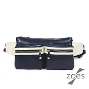 【Zoe’s】頂級牛皮  油蠟皮  雙口袋拉鍊腰包(深邃藍)