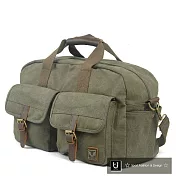 【US.STYLE】旅行袋大容量旅行包帆布配真皮手提建身運動包(軍綠)