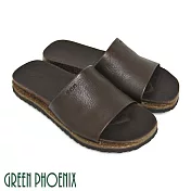 【GREEN PHOENIX】男 拖鞋 素面 寬版帶 全真皮 平底 台灣製 EU39 咖啡色