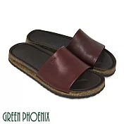 【GREEN PHOENIX】女 拖鞋 素面 寬版帶 全真皮 平底 台灣製 EU40 紅色
