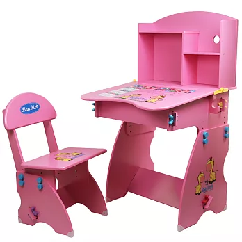 寶盟BAUMER 第二代木質兒童升降成長書桌椅(桃粉紅)