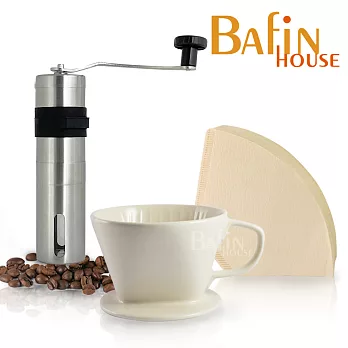 日本三洋 101 咖啡濾紙100張 & Bafin House 陶瓷濾杯及不鏽鋼磨豆機組