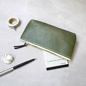 【預購商品】HANDIIN｜質感生活 日系簡約手縫皮革拉鍊筆袋/化妝包/小物包  綠色 綠色